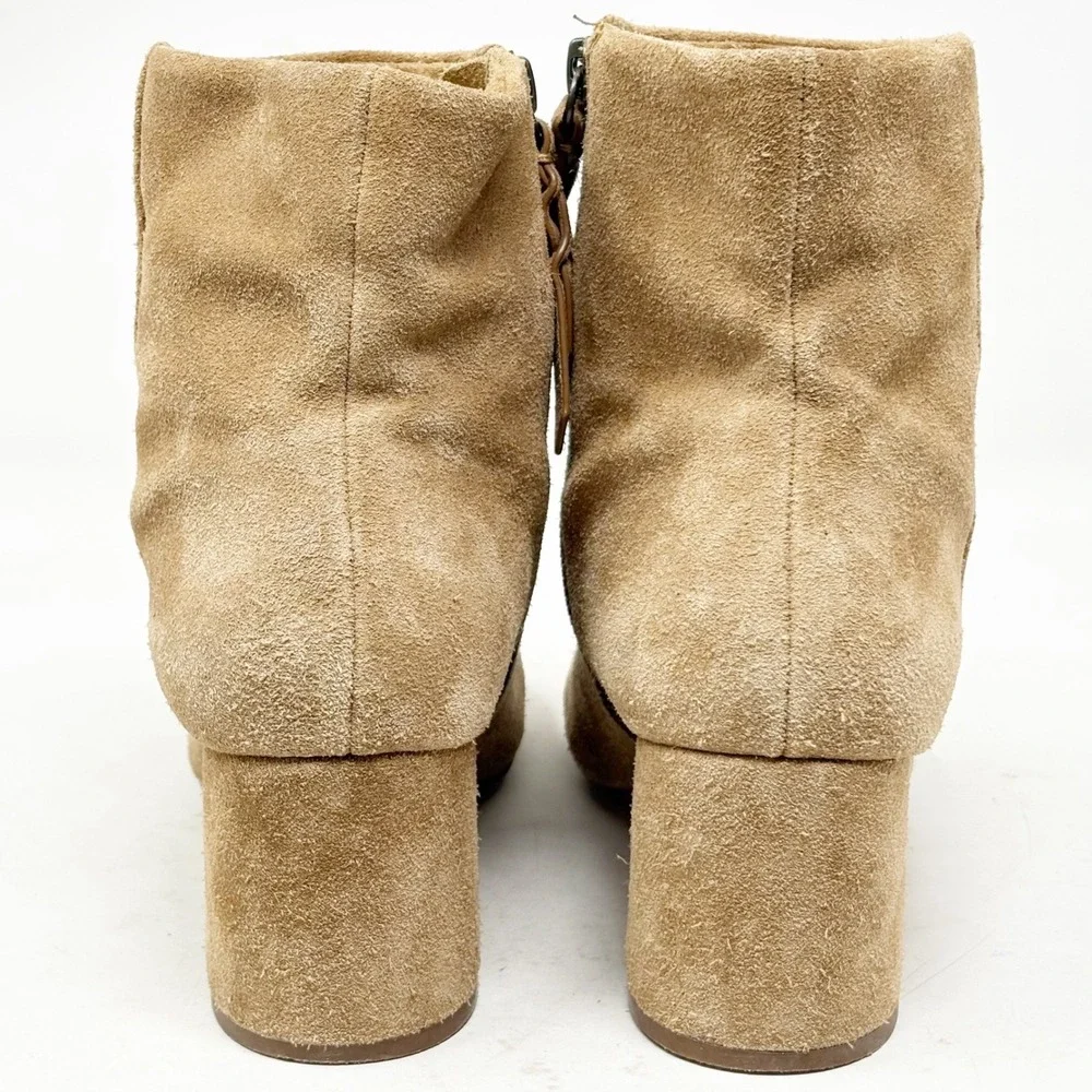 Splendid Tan Suede Ankle Boots Block Heel Round Toe Side Zip Size 6